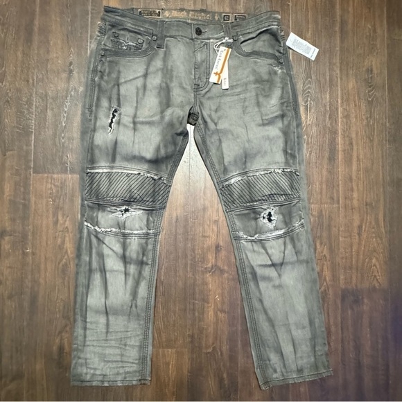 Rock Revival Armory Biker Distressed Men’s Faded Gray Jeans Size 42